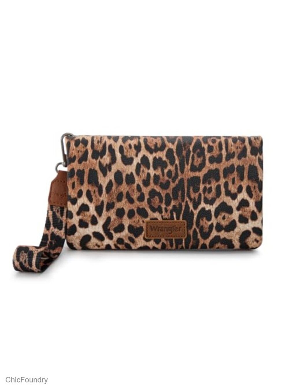 Wrangler Leopard Print RFID Blocking Bifold Wallet Crossbody Wristlet